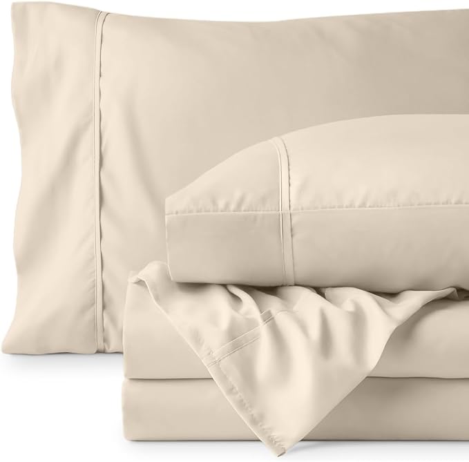 Bare Home Twin XL Sheet Set - 1800 Ultra-Soft (Twin XL, Sand) | Deep Pockets 6 to 15 Inches, Breathable, Hypoallergenic, Hotel Luxury, Easy Fit, Soft, All-Season