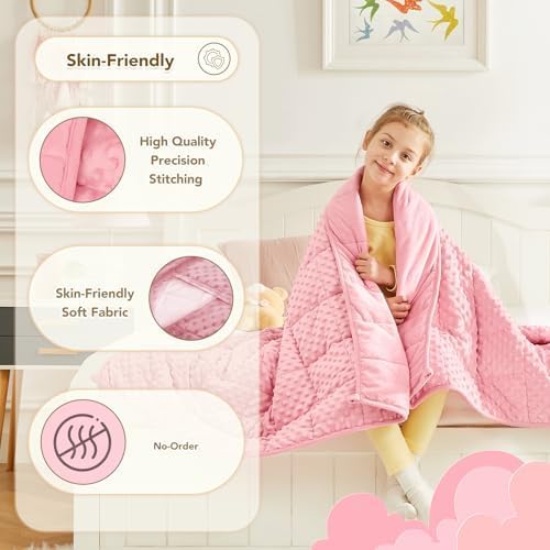 CuteKing Weighted Blanket - Weighted Blanket with Premium Glass Beads - Heavy Blanket Crystal Velvet for Comfortable & Warm - Thick Blanket All Season (7lbs, 40"x60", Pink Bubble)