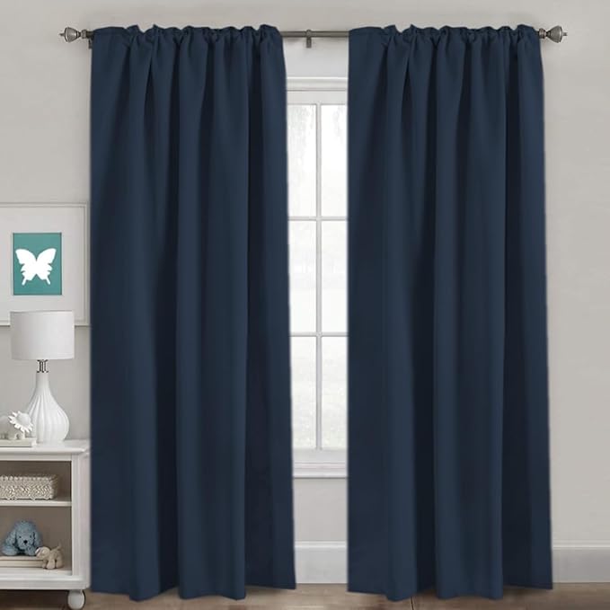 H.VERSAILTEX Blackout Curtains Thermal Insulated Window Treatment Panels Room Darkening Blackout Drapes for Living Room Back Tab/Rod Pocket Bedroom Draperies, 52 x 84 Inch, Navy Blue, 2 Panels