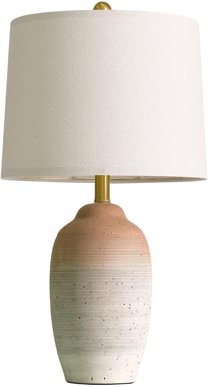 USumkky 24.5" Ceramic Table Lamp with 5FT Cord, Single Farmhouse Vintage Rustic Bedside Lamp for Living Room Bedroom Entryway, Linen Shade Nightstand End Table Decor (Bulb Not Included)-White&Brown