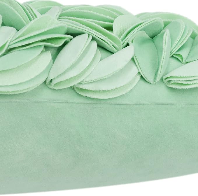 KINGROSE Luxury Solid 3D Flower Throw Pillow Cover, Mint Green, 12x20 Inch | Soft Velvet Pillowcase, Decorative Cushion Cover for Home Sofa Couch Bedroom Summer