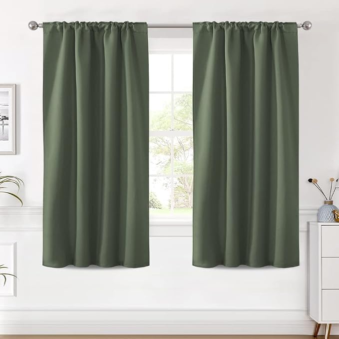 H.VERSAILTEX Blackout Curtains Thermal Insulated Window Treatment Panels Room Darkening Blackout Drapes for Living Room Back Tab/Rod Pocket Bedroom Draperies (2 Panels, Bronze Green, 42 x 63 Inch)