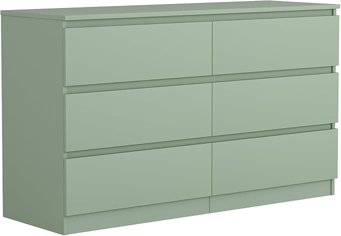 Vibe & Dine 6 Drawer Double Dresser, Modern Chest of Drawers with Wide Storage for Closet, Bedroom, Living Room (Light Green)