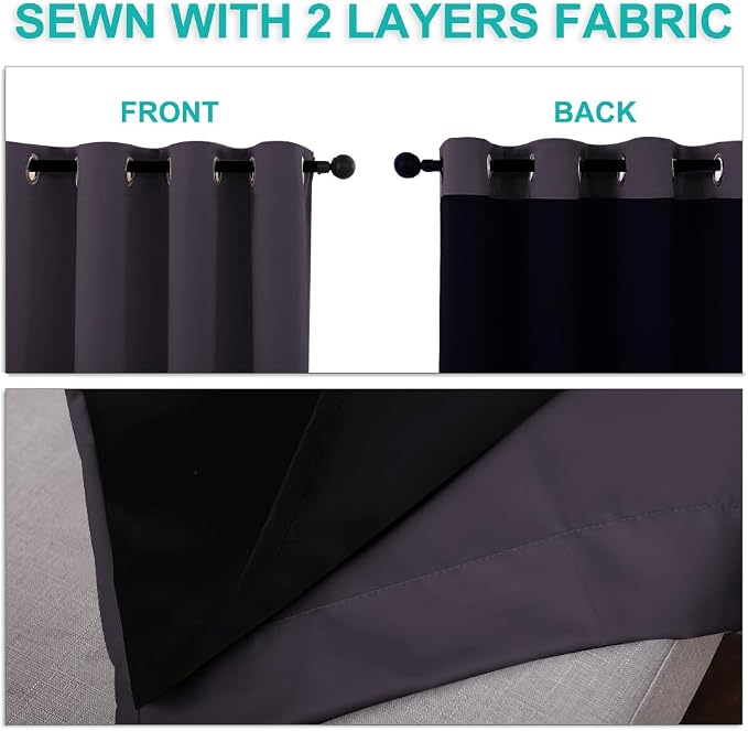 NICETOWN Greyish Purple Blackout Curtains for Baby Room 52" x 84" 2 Panels | 100% Room Darkening Energy Smart Noise Blocking Drapes for Guest Room Bedroom, Thermal Insulated Lined Window Dressing Decor