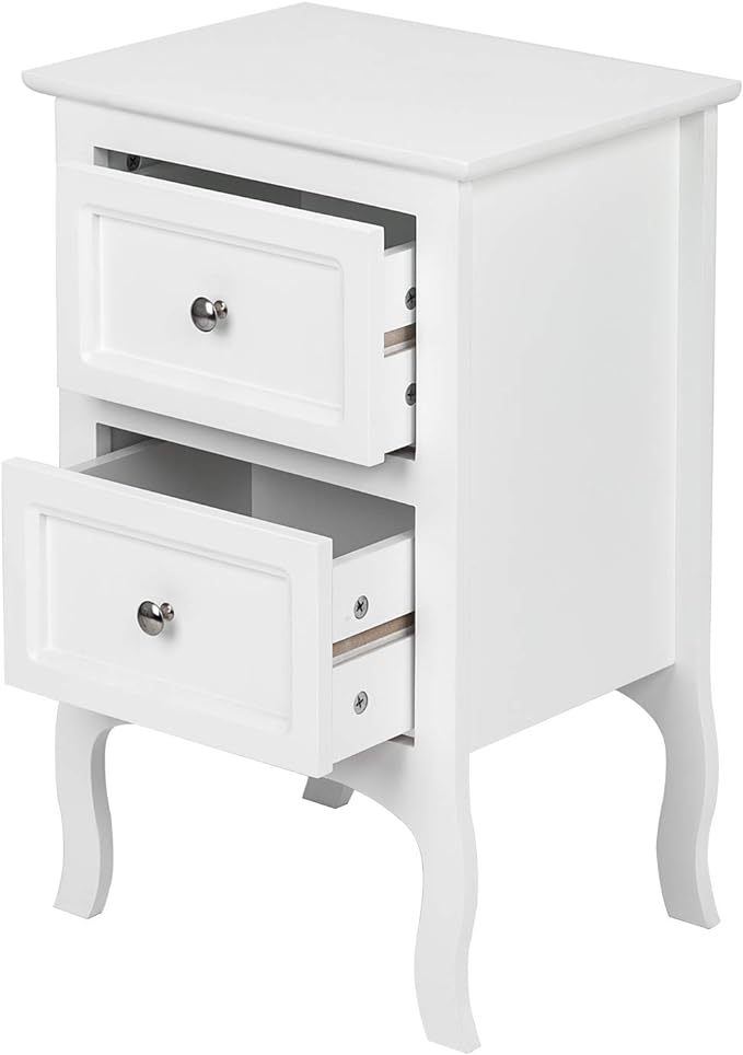 Bonnlo White Nightstand Set of 2, Nightstands with 2 Drawers, Bed Side Table/Night Stand, Small Nightstand for Bedroom, Small Spaces, College Dorm, Kids’ Room, Living Room, Wood, 16W x 12D x 24H