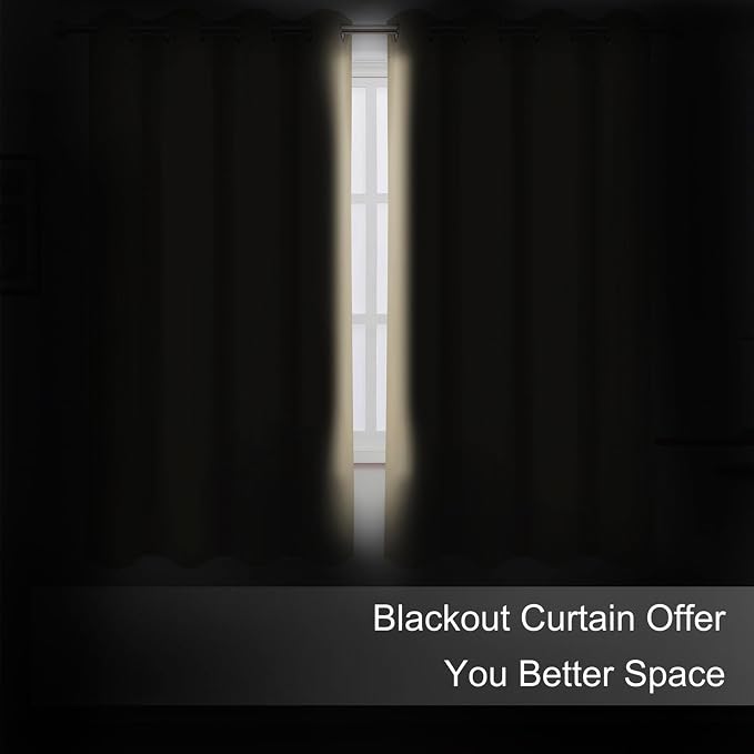 Blackout Curtains 66 x 54 Inch Long Beige Curtains Set of 2 Panels Room Darkening Curtains for Bedroom and Living Room