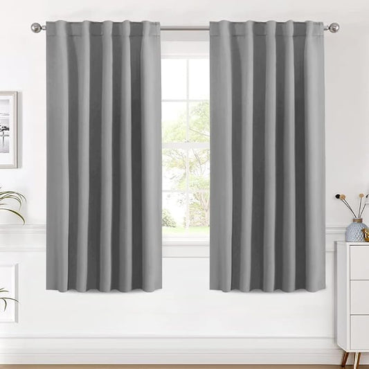 H.VERSAILTEX Blackout Curtains Thermal Insulated Window Treatment Panels Room Darkening Blackout Drapes for Living Room Back Tab/Rod Pocket Bedroom Draperies (2 Panels, Grey, 42 x 63 Inch)