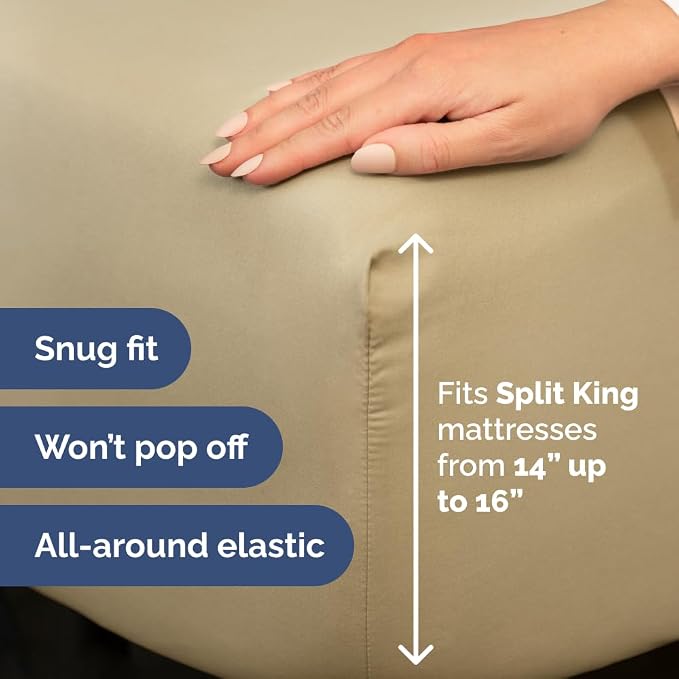 Flex Top Split Head King 4 Piece Sheet Set - Ultra-Soft, Breathable - Beige | Cooling Bed Sheets Set, Hotel Luxury Bedding for Women & Men with Deep Pockets, Wrinkle Free & Fade Resistant, Oeko-Tex
