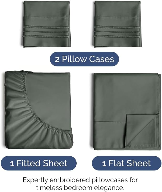 King Size 4 Piece Sheet Set - Ultra Soft & Cooling Sheets - Gunmetal Grey | Fits 8 Inch to 16 inch Mattress, Wrinkle Free & Fade Resistant with Deep Pockets, Breathable, Comfy Hotel Luxury Bedding