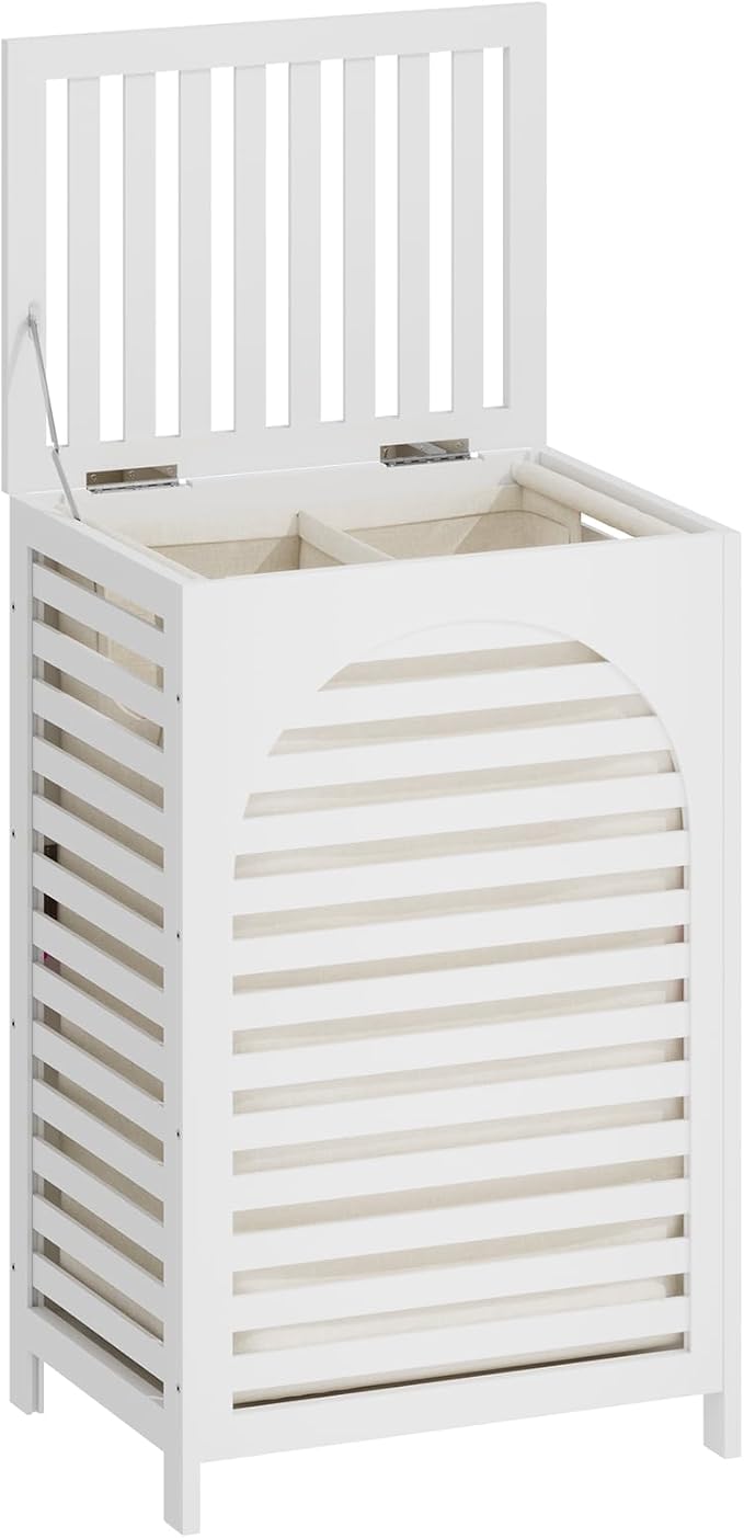 Laundry Hamper with Lid,Bamboo Large Waterproof Clothes Laundry Basket,Removable Washing Bags with Handles,clothes basket (White)