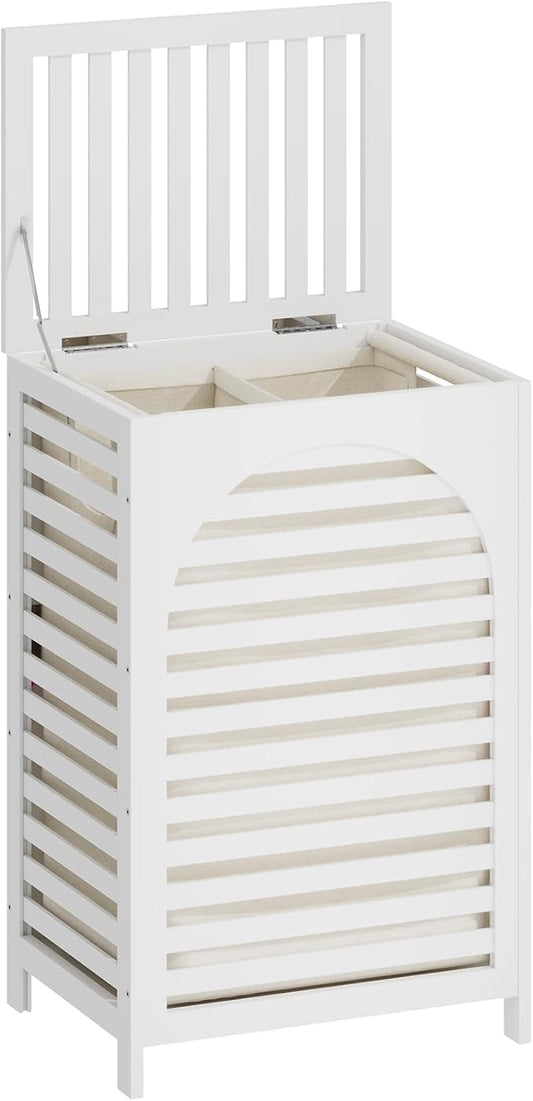 Laundry Hamper with Lid,Bamboo Large Waterproof Clothes Laundry Basket,Removable Washing Bags with Handles,clothes basket (White)