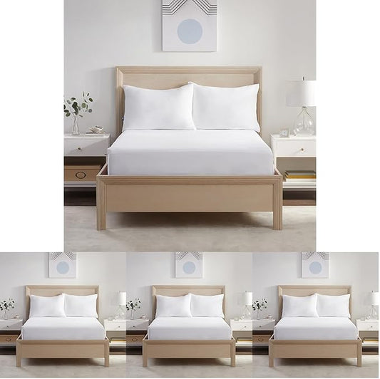 Serta Power Chill Waterproof Mattress Cover, Soft and Breathable Cooling Mattress Protector, 15" Elastic Deep Pocket for Secure Fit,White, Twin XL (Pack of 4)