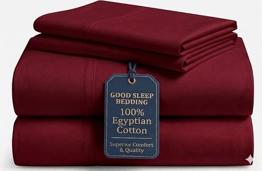 Good Sleep Bedding Cal King Sheet Set, 4 Piece, 100% Egyptian Cotton Sheets California King, Sateen Weave Bed Sheet, Ultra-Soft, 16" California King Sheets Deep Pockets - Burgundy