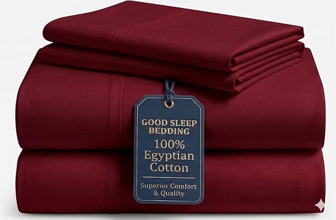 Good Sleep Bedding 100% Egyptian Cotton King Size Sheets Set, 4 Piece Silky Sateen Weave King Bed Sheets, Ultra-Soft & Durable Hotel Luxury, 16" King Size Sheets Deep Pocket Set - Burgundy