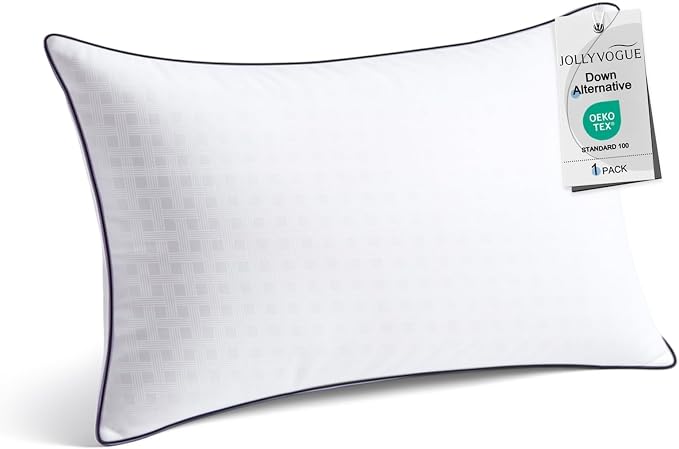 JOLLYVOGUE Standard Size Bed Pillow 1-Pack, Single Pillow for Sleeping, Breathable and Supportive with Down Alternative Fill, Hotel Collection Pillow for Side, Back, and Stomach Sleepers
