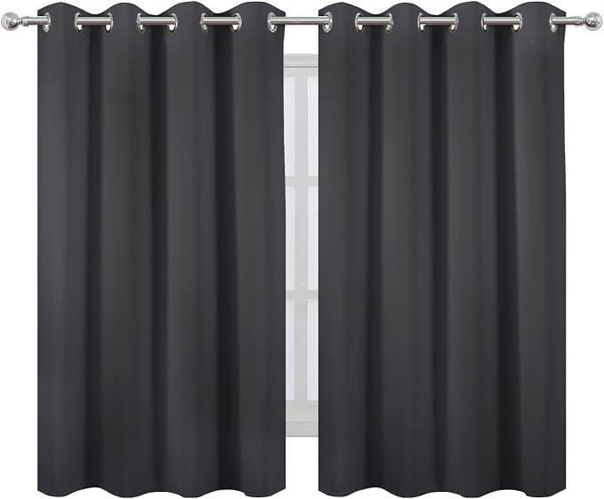 Dark Grey Thermal Blackout Curtains/52 x 54 Inch/Set of 2 Panels Room Darkening Curtains for Bedroom