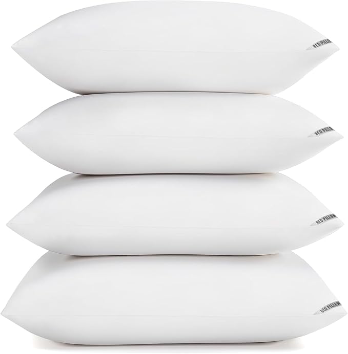 Queen Size Pillows 4 Pack, Soft Firm Support for Side Back Stomach Sleepers | Set of 4 queen pillows with down-alternative fill. Plush yet resilient for side, back, or stomach sleepers.