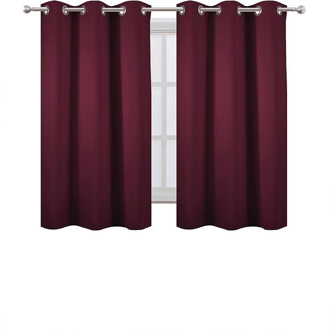 Burgundy Red Blackout Curtains 34 x 54 Inch Length/Set of 2 Curtain Panels/Thermal Insulated Room Darkening Blackout Curtains for Bedroom