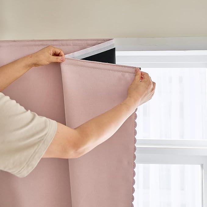 AJAZZ 100% Blackout Shades Window Cover Self Adhesive Curtains Sticky Curtain Portable Easy Open Black Out Curtains for Bedroom Living Room No Drilling (Pink, 35" W x 71" L 1 Panel)