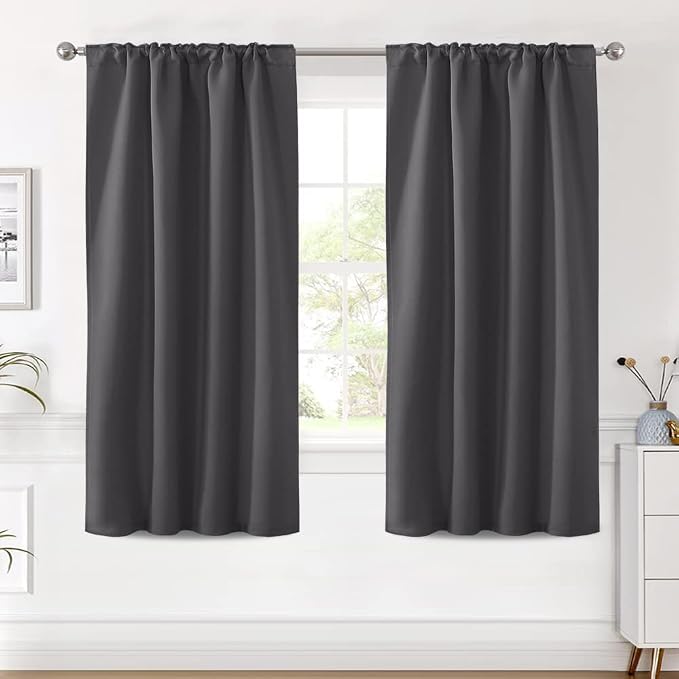 H.VERSAILTEX Blackout Curtains Thermal Insulated Window Treatment Panels Room Darkening Blackout Drapes for Living Room Back Tab/Rod Pocket Bedroom Draperies (2 Panels, Charcoal Gray, 42 x 63 Inch)