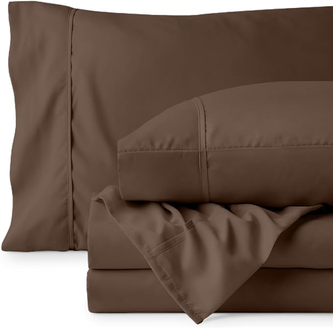 Bare Home Twin XL Sheet Set - 1800 Ultra-Soft (Twin XL, Cocoa) | Deep Pockets 6 to 15 Inches, Breathable, Hypoallergenic, Hotel Luxury, Easy Fit, Soft, All-Season