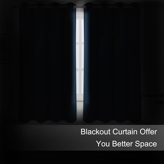 Blackout Curtains 66 x 72 Inch Long Navy Blue Curtains Set of 2 Panels Room Darkening Curtains for Bedroom and Living Room