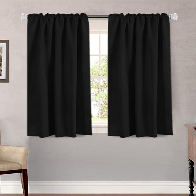 H.VERSAILTEX Blackout Curtains Thermal Insulated Window Treatment Panels Room Darkening Blackout Drapes for Living Room Back Tab/Rod Pocket Bedroom Draperies, 52 x 45 Inch, Jet Black, 2 Panels