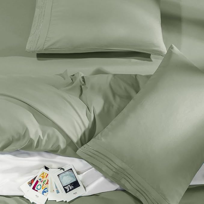 SONORO KATE Bed Sheet Set Super Soft Microfiber 1800 Series Luxury Egyptian Sheets Fit 18-24 Inch Deep Pocket Mattress Wrinkle-6 Piece (Sage, Queen)