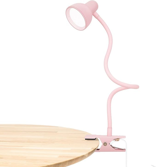 LiFMIRA Pink Small Desk Lamp Clip on LED Reading Light for Bed | 3 Color Modes 10 Dimmable Brightness, Book in Bed Headboard, Flexible Reading Lamp with Clamp BL08