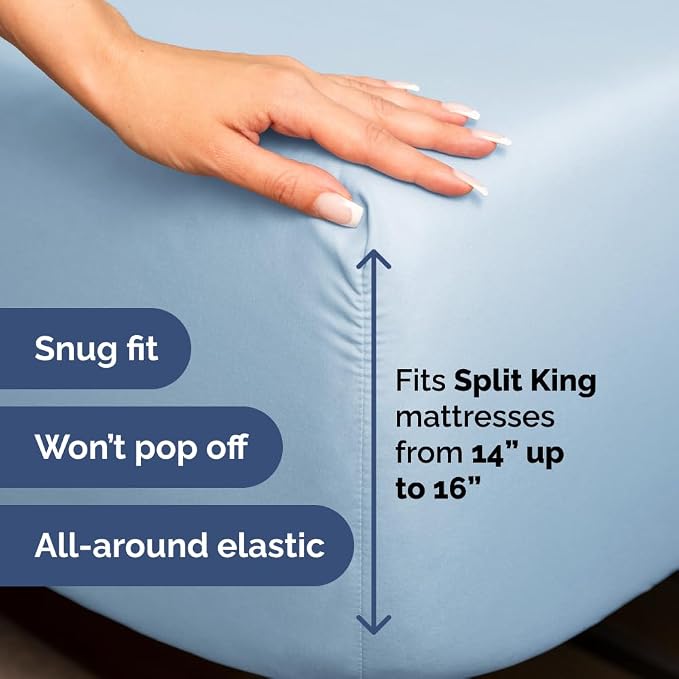 Flex Top Split Head King 4 Piece Sheet Set - Soft & Breathable - Light Blue | Cooling Bed Sheets Set, Hotel Luxury Bedding for Women & Men with Deep Pockets, Wrinkle Free & Fade Resistant, Oeko-Tex
