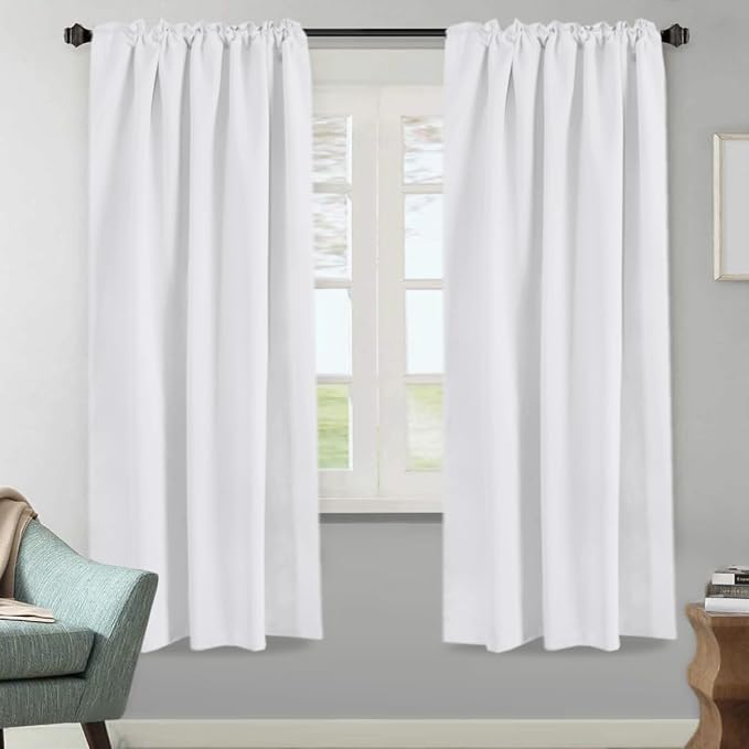 H.VERSAILTEX White Curtains Thermal Insulated Window Treatment Panels Room Darkening Privacy Assured Drapes for Living Room Back Tab/Rod Pocket Bedroom Draperies, 52 x 72 Inch, 2 Panels