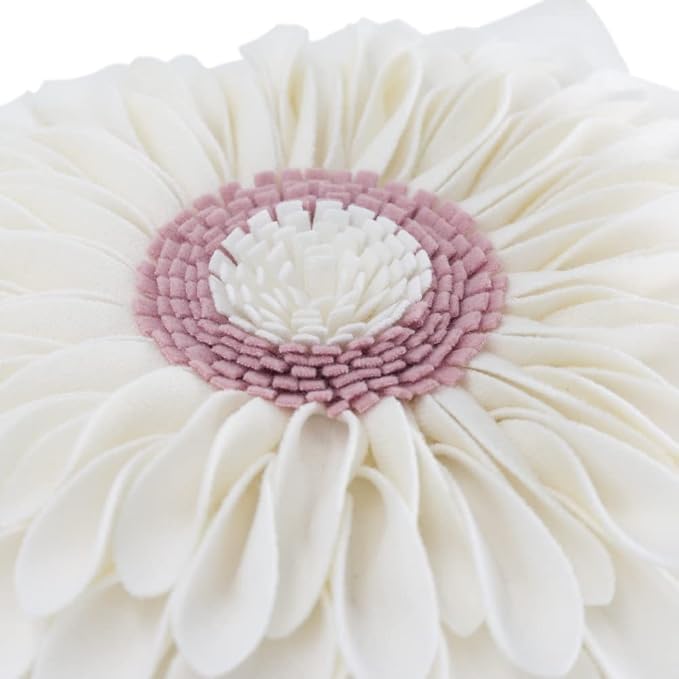 OiseauVoler 3D Flower Throw Pillow Covers, Cream White, 18 x 18 Inch | Decorative, Handmade, For Couch Bed Living Room, Farmhouse Home Decor