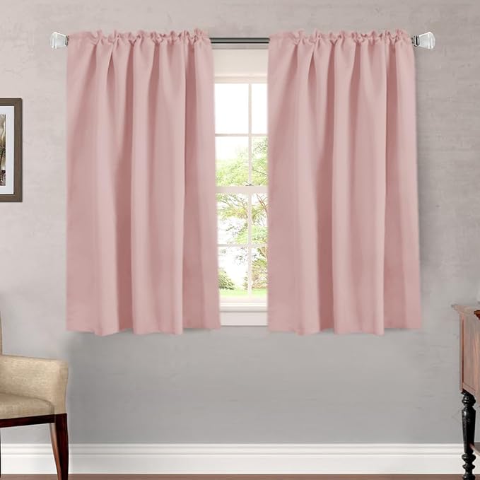 H.VERSAILTEX Blackout Curtains Thermal Insulated Window Treatment Panels Room Darkening Blackout Drapes for Living Room Back Tab/Rod Pocket Bedroom Draperies (2 Panels, Baby Pink, 52 x 45 Inch)