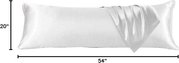 Body Pillow with Satin Pillowcase, Body Pillow for Adults, Removable Cover, White (20"x54") | 20"x54", Removable Cover, OEKO-TEX Certified Down Alternative Filling,Washing Machine