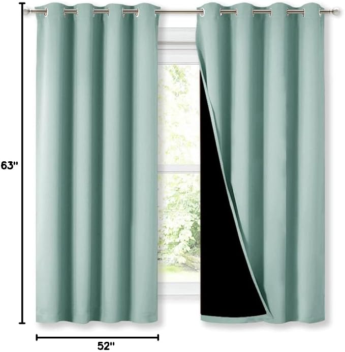 NICETOWN Aqua Blue Blackout Curtains for Kitchen 52" w x 63" L 2 Panels | 100% Room Darkening Lined 2 Thick Layers Completely Light Blocking Window Treatment Thermal Insulated Drapes for Bedroom