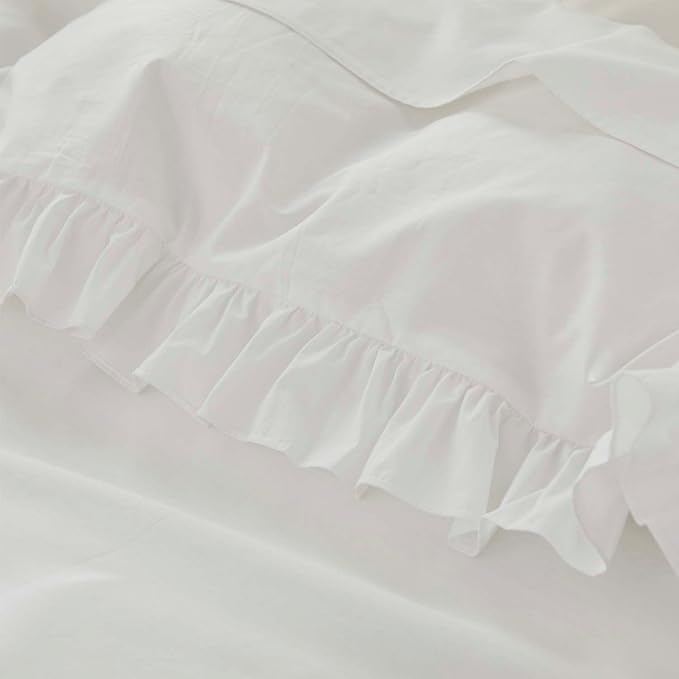 Brandream Kid's Duvet Cover Full/Queen Size 100% Organic Cotton 3pcs Boys Girl Bedding Duvet Cover Shams Set, Delicate Ruffle Fringe Solid Color Soft and Breathable (White)