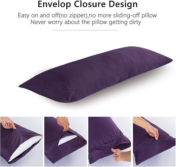 ELNIDO QUEEN Body Pillow with Pillowcase - Soft Long Bed Pillow for Adults - Breathable Full Body Pillow Insert for Sleeping, 20x54inches, Purple