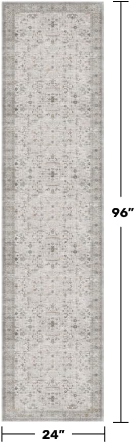 Washable 8ft Long Runners for Hallways, 2x8 Light Gray & Sage Kitchen Runner Rug, Entryway Indoor Runner for Bathroom, Non Slip Boho Vintage Floor Décor for High Traffic Area