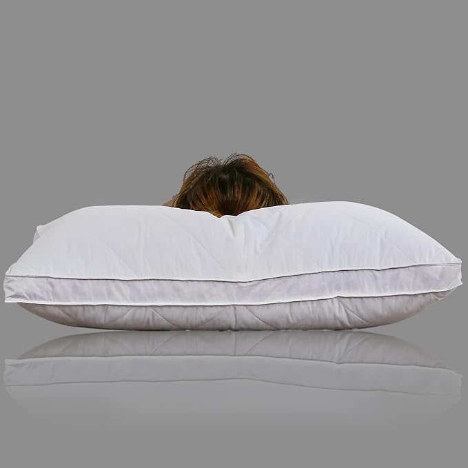 Three Geese Pack of 2 White Goose Feather Polyester Bed Pillows Queen/Standard Size- Soft 600 Thread Count 100% Cotton, Medium Firm,Soft Support Surround Fill Polyester,White Solid
