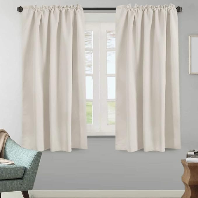 H.VERSAILTEX Light Reducing Curtains Thermal Insulated Window Treatment Panels Room Darkening Privacy Assured Drapes for Living Room Back Tab/Rod Pocket Bedroom Drapes 2 Panels, Ivory - 52 x 63 Inch