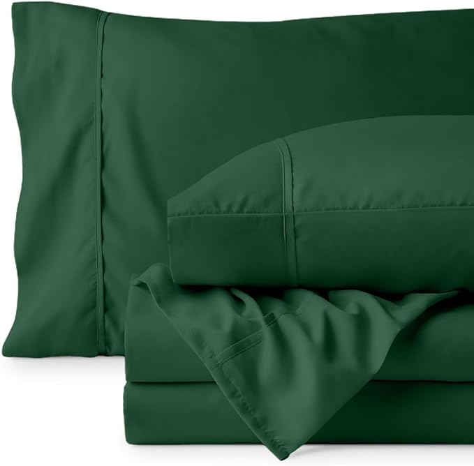 Bare Home Sheet Set - 1800 Ultra-Soft (Split Head Flex King, Forest Green) | Deep Pockets 6 to 15 Inches, Breathable, Hypoallergenic, Hotel Luxury, Easy Fit, Soft, All-Season