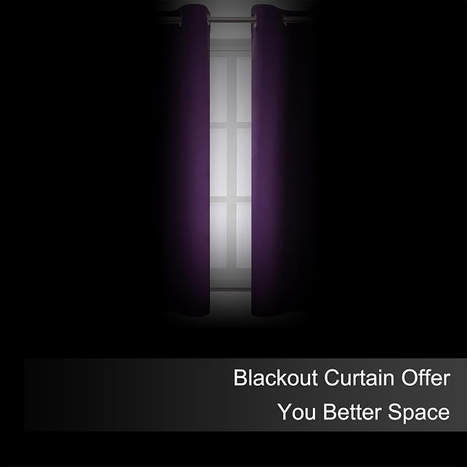 Purple Blackout Curtains 42 x 54 Inch Length Set of 2 Panels Grommet Bedroom Curtains for Living Room