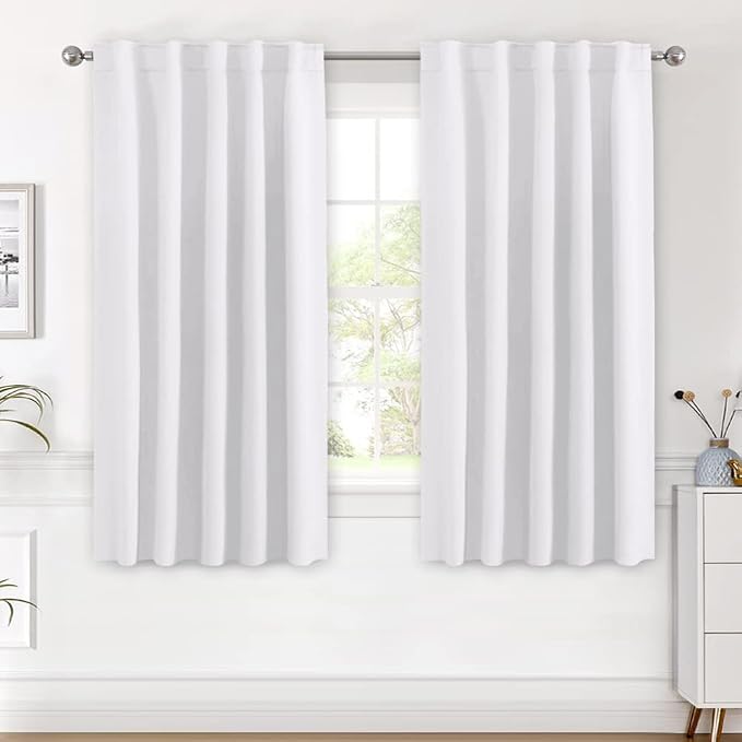 H.VERSAILTEX White Curtains Thermal Insulated Window Treatment Panels Room Darkening Privacy Assured Drapes for Living Room Back Tab/Rod Pocket Bedroom Draperies, 42 x 54 Inch, 2 Panels