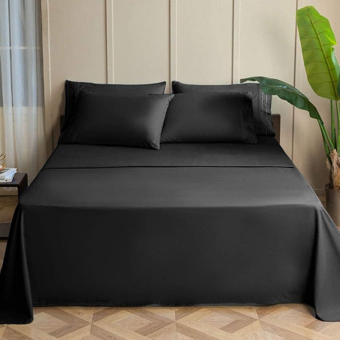 SONORO KATE Bed Sheet Set Super Soft Microfiber Luxury Egyptian Sheets 16-Inch Deep Pocket，Wrinkle-4 Piece(Black, Full)