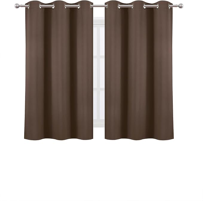 Chocolate Brown Blackout Curtains 34 x 54 Inch Length/Set of 2 Curtain Panels/Thermal Insulated Room Darkening Blackout Curtains for Bedroom