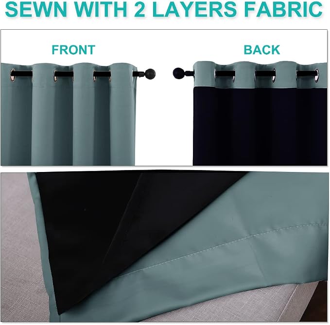 NICETOWN Greyish Blue Blackout Curtains for Baby Room 52" x 84" 2 Panels | 100% Blackout Energy Smart Noise Blocking Drapes for Guest Room, Thermal Insulated Lined Window Dressing Decor Room Darkening