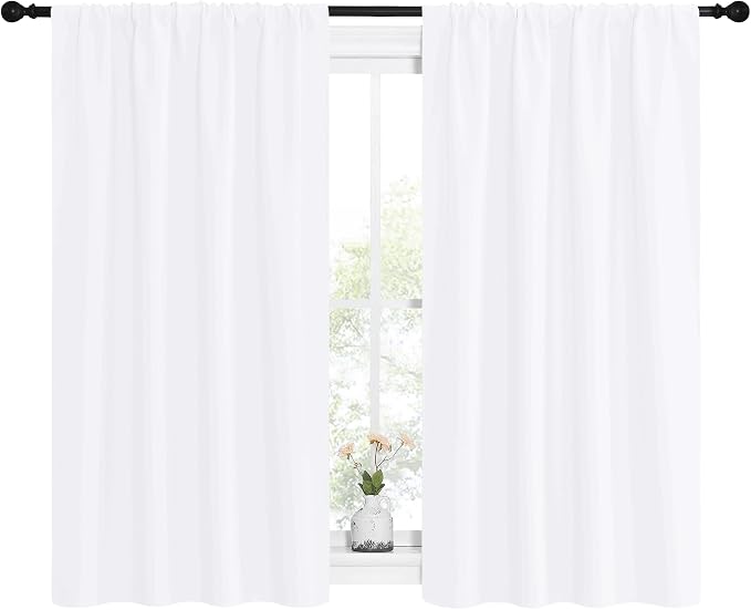 NICETOWN Kitchen Curtains, Short Home Decoration Curtains & Drapes, Small Window Draperies for Dining Room, Cupboard (White, 42 in x 54 in (W x L), Set of 2)