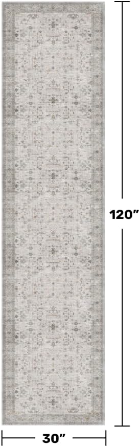 Boho Washable 10ft Long Runners for Hallways, Light Gray & Sage 2'6"x10' Wide Kitchen Runner Rug, Vintage Entryway Indoor Rug, Non-Slip Stain Resistant Low Pile Throw Rug