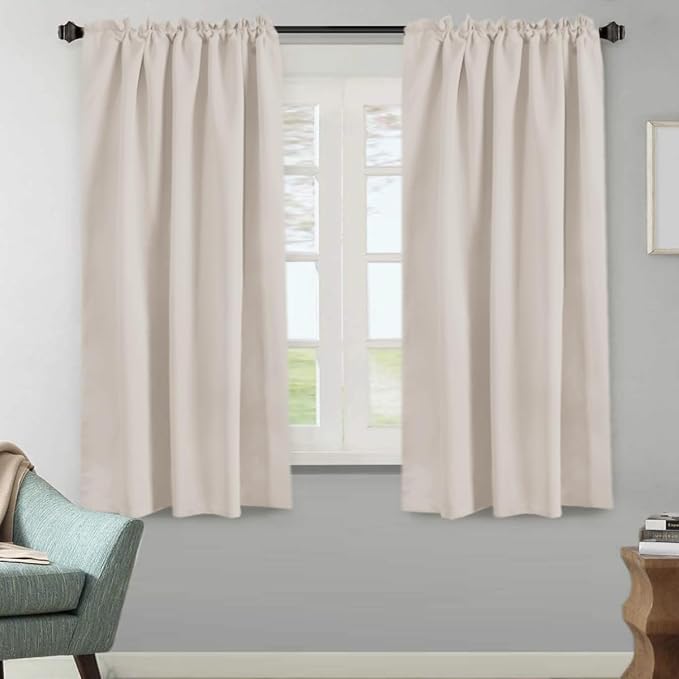 H.VERSAILTEX Blackout Curtains Thermal Insulated Window Treatment Panels Room Darkening Blackout Drapes for Living Room Back Tab/Rod Pocket Bedroom Draperies (2 Panels, Natural, 52 x 63 Inch)
