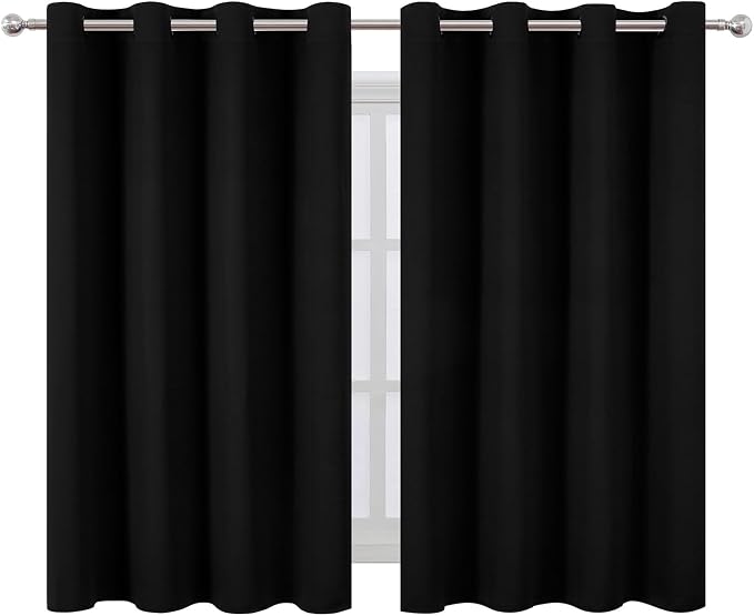 Blackout Curtains 66 x 54 Inch Long Black Curtains Set of 2 Panels Room Darkening Curtains for Bedroom and Living Room